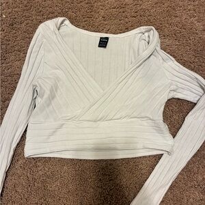 SHEIN Ribbed Wrap Crop Top - Cream